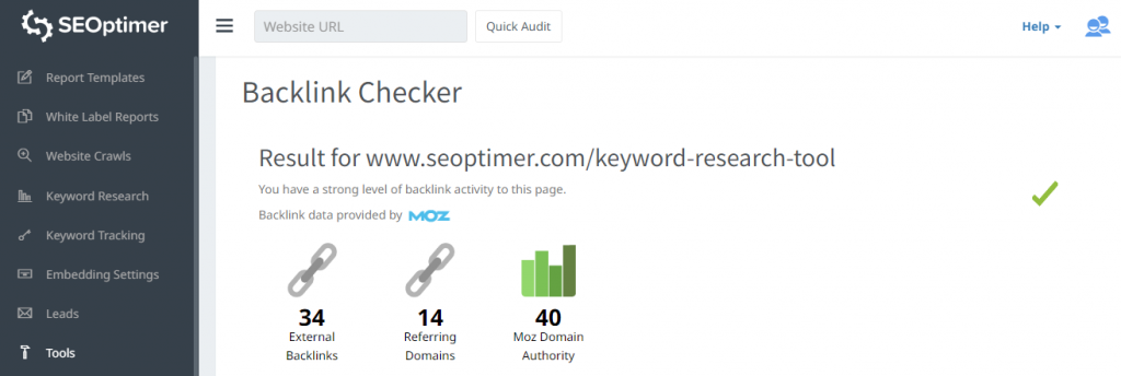 pemeriksa backlink seoptimer